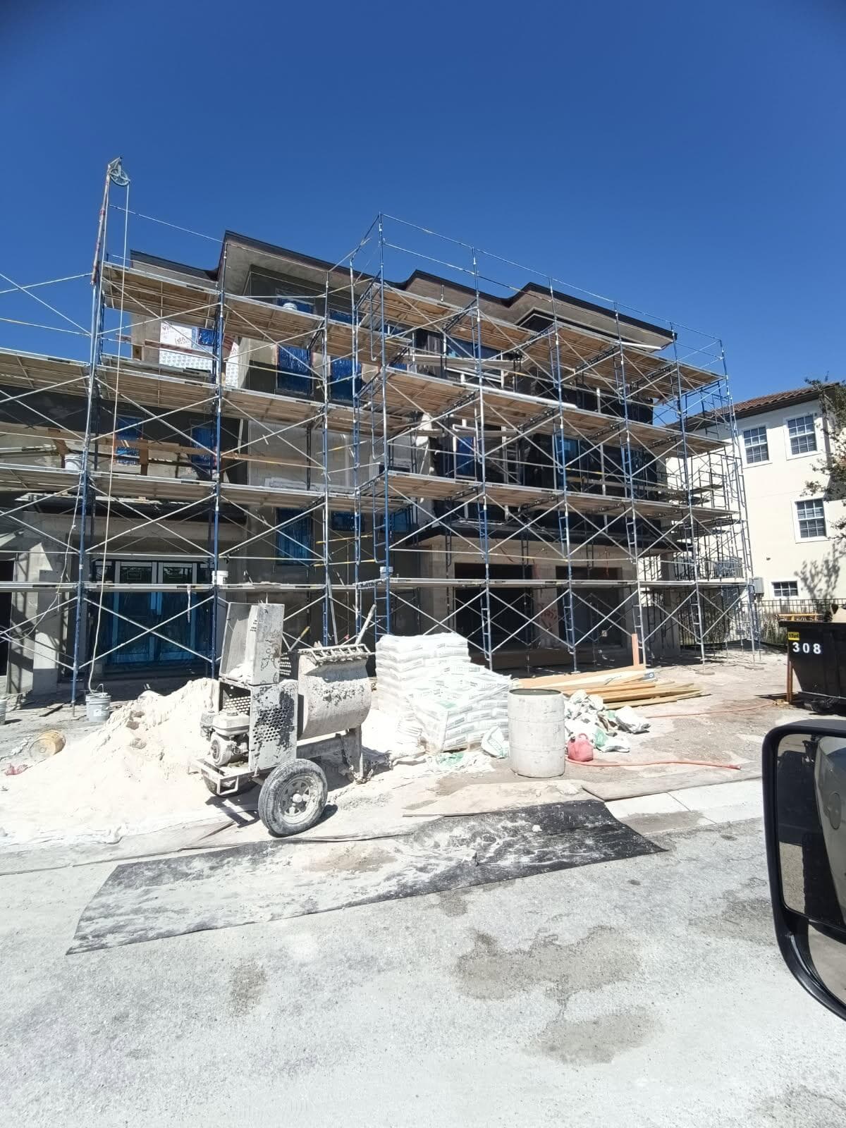 Scaffolding across a large exterior renovation project